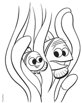 coloriage nemo se cache dans les algues avec son pere